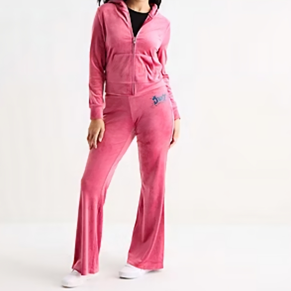 Juicy Couture Pink Velour Track Pants & Zip Hoodie Set